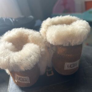 UGG Tan Baby Booties with Cream Shearling